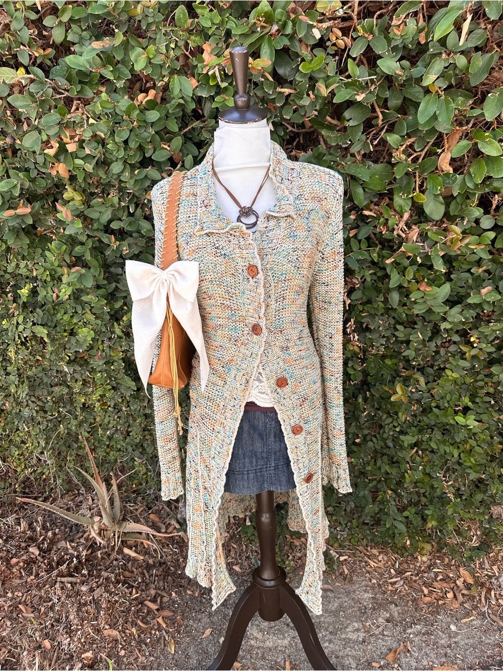 Light Multi-Color Long Knit Cardigan Sweater with Buttons